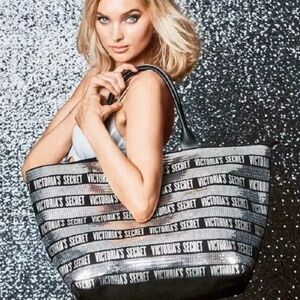 Victoria's Secret Black Silver Sequin LTD Edition Tote Weekend Large Travel Bag